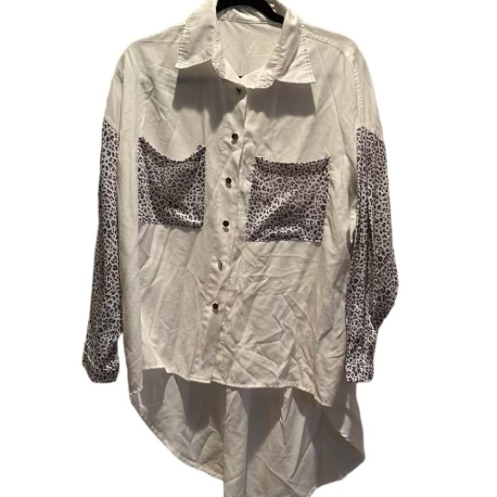 Leopard Contrast Lightweight Oversized Top Size M